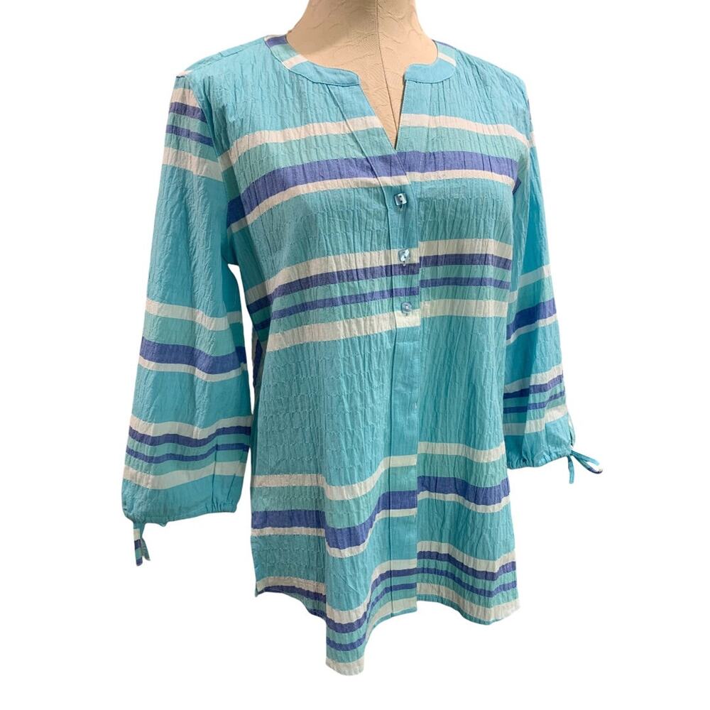Small Multiples Womens New‎ Turquoise Blue Button Up Shirt Casual